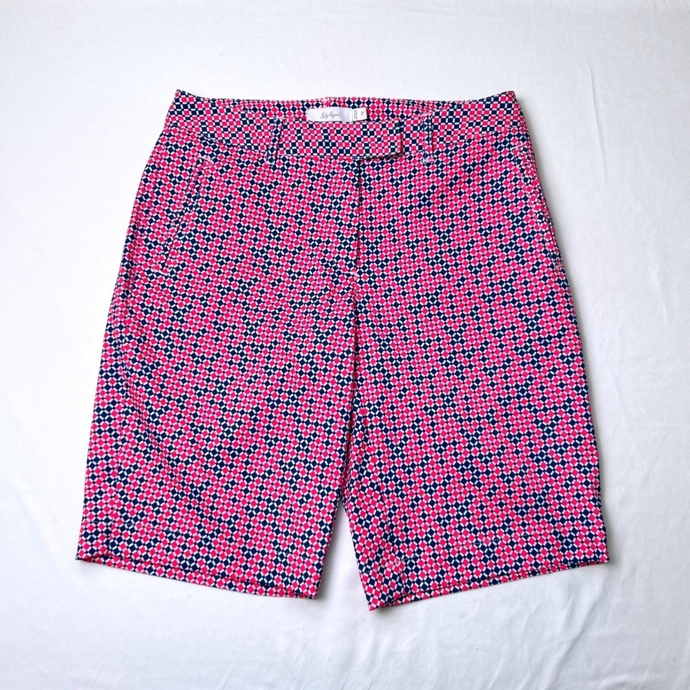 Lady Hagen Womens Geometric Diamond Print Golf Shorts Size 2 Pink Navy Preppy